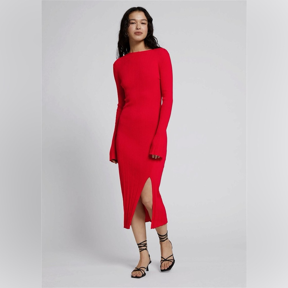 Fitted Ribbed Slit Front Dress